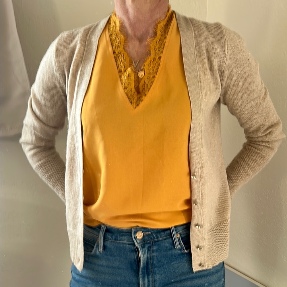 Women's Cream Cardigan with slight metallic thread  Sweater